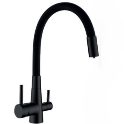 Смеситель для кухни Mixxus SUS-021 BLACK REFL.BLACK с силиконовым изливом, с выходом для питьевой в