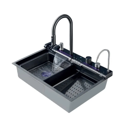 Мийка Zerix ZH7546-SET-04 DECOR Nano-Black з вбудованим змішувачем з нерж. сталі (ZM5578)