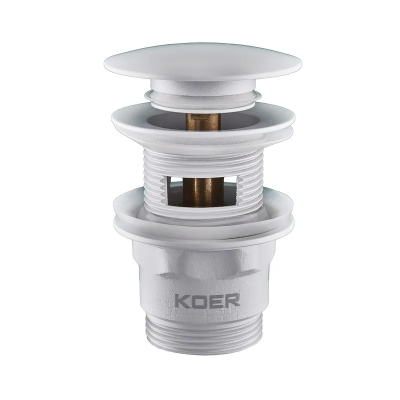 Донний клапан для умивальника з переливом Koer PW-03-03 1 1/4'' (кнопка) (Білий) (KR3395)