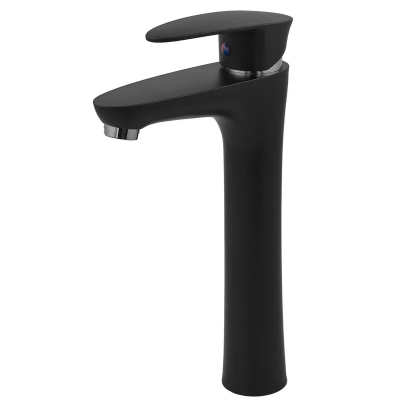 Смеситель для умывальника Plamix Cezar-001 HIGH SET Matte black (с подводкой) (PM0664)