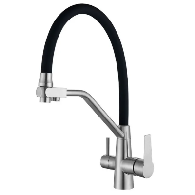 Смеситель для кухни на две воды с гибким изливом Mixxus FUL-021 REFL.BLACK нерж. сталь SUS304 (MX07
