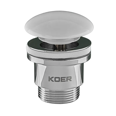 Донний клапан для умивальника Koer PW-01-11 1 1/4'' (кнопка) (Біла керамічна накладка) (KR3405)