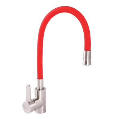 Смеситель для кухни Zerix LR74004-1 с красным гибким изливом (LL1476)