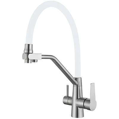 Смеситель для кухни с гибким изливом на две воды Mixxus FUL-021 REFL.WHITE из нерж. стали SUS304 (M